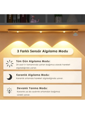 Trendpoint Usbli 3 Ledli 3 Işık Modlu Akıllı Hareket Sensörlü Lamba Dolap Mutfak Işığı