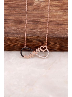 Sümer Telkari Kalp Ritmi ve Sonsuzluk Tasarımlı Rose Gümüş Kolye 1957