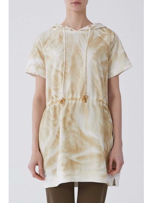 ROMAN Kapüşonlu Kısa Kol Batik Desen Sweatshırt Ekru Y2154916_049