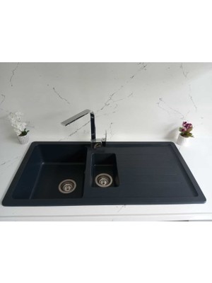 Granite Rising Granit Eviye - Antrasit Renk- 100X50 cm - 1.5 Gözlü Damlalıklı Mutfak Eviyesi