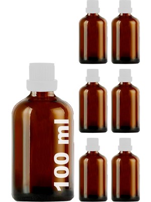Afracam 100 ml Plastik Kilitli Beyaz Kapaklı Amber Hediyelik Şişesi 100 cc Kolonya Koku Süs Kahverengi Cam Şişe 6 Adet