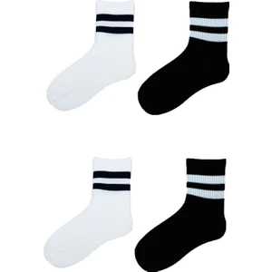 Hepsine Rakip 4lü Unisex Çizgili Kısa Çorap Pamuklu Tenis Ekonomik Spor