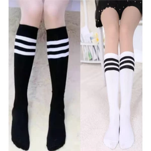Hepsine Rakip 2li Kadın Çizgili Dizaltı Kolej Çorap Pamuklu Rahat Uzun