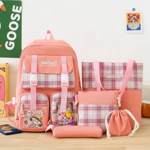 5 Parça Büyük Kapasiteli Okul Çantası Seti - Pembe (Yurt Dışından)