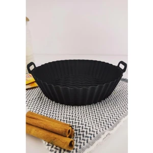 Yanmaz Yapışmaz Silikon Kulplu Airfryer Kalıbı 20 Cm Siyah  – Thn75823
