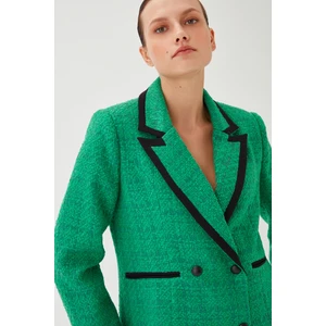 Kadın Yeşil Garni Detay Uzun Buklet Blazer Ceket