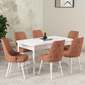 Gadahome Hera Serisi Açılabilir Mdf Mutfak Salon Masa Takımı 6 Sandalyeli Beyaz