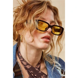 Chunky Frame Vintage Sarı Siyah Güneş Gözlüğü