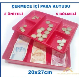 Kasa Içi Kullanışlı Para Kutusu 20X27CM Çift Üniteli 5 Bölme Çekmece Içi Bozuk ve Kağıt Para Kutusu