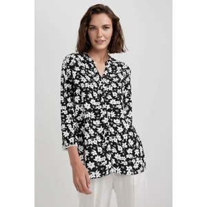 Regular Fit Bisiklet Yaka Desenli Uzun Kollu Gömlek U2962AZ23SM