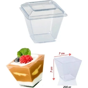 Kristal Prizma Kübik Kase Tatlı Kabı Kasesi Kapaklı 200CC 10 Adet