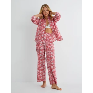 Pijama Üstü Uzun Kollu Gömlek Yaka Düğmeli Pamuklu