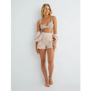 Şort Pijama Altı Yüksek Bel Düğmeli Dokulu Pamuklu