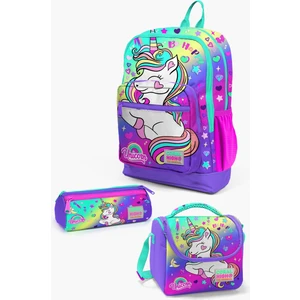 Coral High Kids Lavanta Su Yeşili Unicorn Desenli 3’lü Okul Çanta Seti SET0123729