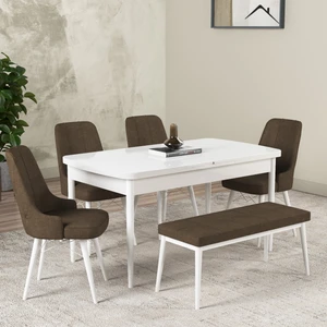 Gadahome Hera Serisi Açılabilir Mdf Mutfak Salon Masa Takımı 4 Sandalye+1 Bench Beyaz