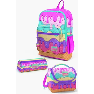Coral High Kids Pembe Rengarenk Dondurma Desenli 3’lü Okul Çanta Seti SET0123731