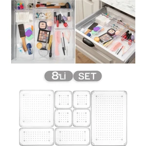 Meleni Home 8 Parça Banyo Kozmetik Takı Düzenleyici Makyaj Organizer - Modüler Çekmece Içi Düzenleyici