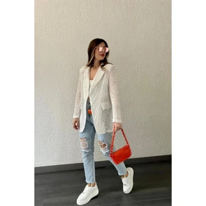 Cng Moda Güpür Mevsimlik Ceket Beyaz