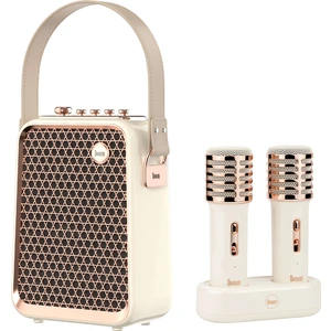 SongBird-HQ Beyaz Çift Karaoke Mikrofonlu 6 Ses Efektli 50 Watt Taşınabilir Bluetooth Hoparlör