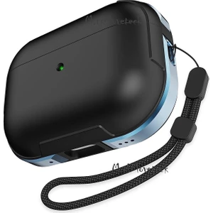 M.TK Moveteck Airpods Pro 1.nesil Kulaklık Kılıfı Uyumlu Armor Metal Aleminyum Çerçeveli Anahtarlıklı Ip Askılı Kançalı