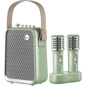 SongBird-HQ Yeşil Çift Karaoke Mikrofonlu 6 Ses Efektli 50 Watt Taşınabilir Bluetooth Hoparlör