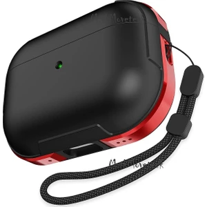 M.TK Moveteck Airpods Pro 3.nesil Kulaklık Kılıfı Uyumlu Armor Metal Aleminyum Çerçeveli Anahtarlıklı Ip Askılı Kançalı