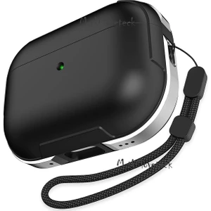 M.TK Moveteck Airpods Pro 1.nesil Kulaklık Kılıfı Uyumlu Armor Metal Aleminyum Çerçeveli Anahtarlıklı Ip Askılı Kançalı