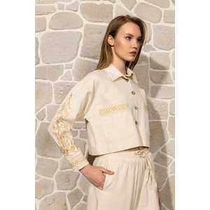 Tiffany & Tomato Nakış Cepli Gabardin Gömlek-Bej
