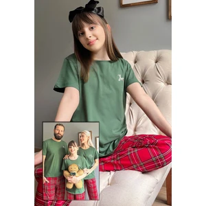 Pijama Evi Yeşil Jr. Kısa Kol Anne Kız Aile Pijaması - Çocuk Takımı
