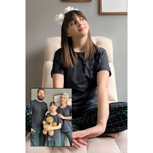 Pijama Evi Lacivert Cep Kısa Kol Anne Kız Aile Pijaması - Çocuk Takımı
