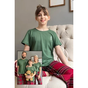 Pijama Evi Yeşil Queen Kısa Kol Anne Kız Aile Pijaması - Çocuk Takımı