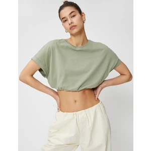 Crop Tişört Bisiklet Yaka Kısa Kollu Beli Lastikli