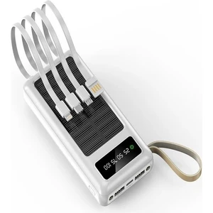 20,000mAh Güneş Enerjili Powerbank - 2 USB, Mikro, Lightning, iPhone ve Type-C Kablolu Taşınabilir