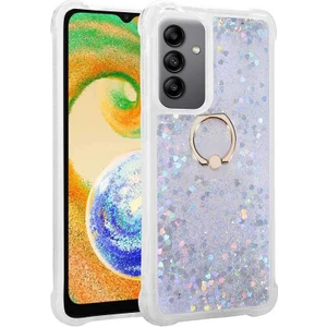 Samsung Galaxy A14 Uyumlu Kılıf Yüzüklü Sıvılı Hareketli Simli Pullu Kadın Telefon Kılıfı Kapak