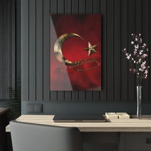 Atatürk Imzalı Türk Bayrağı Cam Tablo Duvar Dekoru