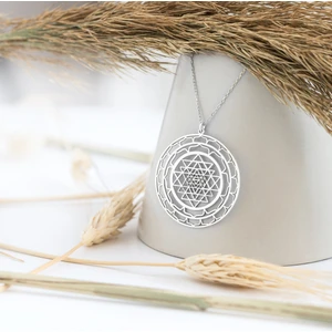 Dkmn Silver Yuvarlak Spiral Sri Yantra Sembol Gümüş Kolye