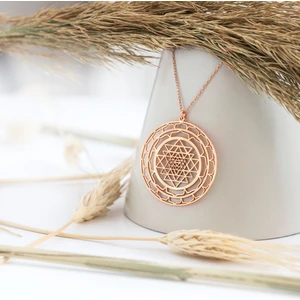 Dkmn Silver Yuvarlak Spiral Sri Yantra Sembol Gümüş Kolye