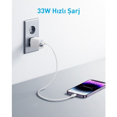 Anker 323 USB-C Şarj Cihazı, 33W, 2 Bağlantı Noktalı, Beyaz Fiyatı