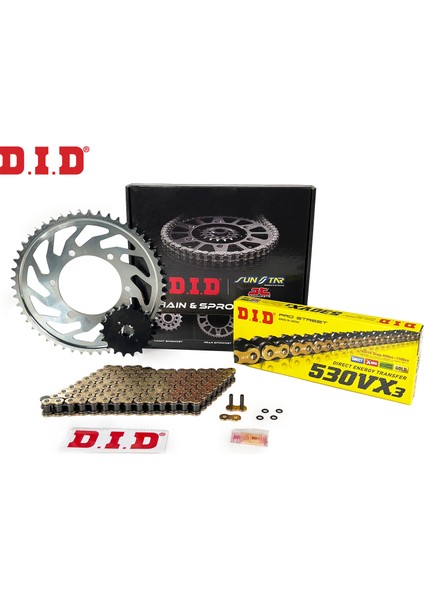 Zincir Dişli Seti Trıumph Sprint St (955 Cc) (2002-2004) / Zincir : DID-530VX3 (GOLD)-108 / Dişli: Sunstar (18T-43T) / Trıumph / Sprint St / 955CC / 2002-2003-2004