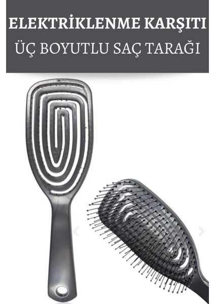 Pro Üç Boyutlu Saç Fırçası Tarak - Gri Pro Fırça - Hareketli Kanallı Tasarım