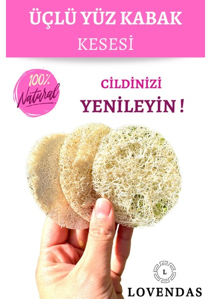 Peeling Yüz Kabak Lifi 3lü %100 Kabak Kesesi ile Sivilceler, Siyah Noktalar, Gözenekler Için Loofah