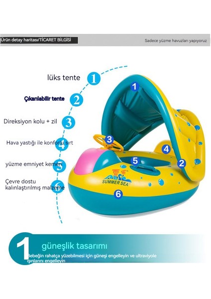 Boynuz Güneş Koruyuculu Yüzme Şişme Koltuk Halkası (Yurt Dışından)