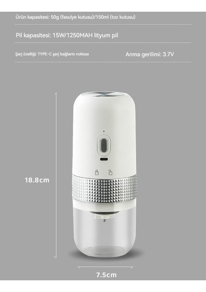 USB Açık Şarj Edilebilir Taşınabilir Kahve Öğütücü (Yurt Dışından)