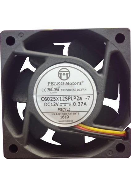 Kaizen Market Pelko Motors 60X60X25MM C6025X12SPLP2A-7 12V 0.37A 3 Kablo Kare Fan