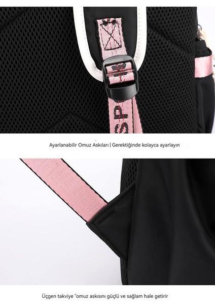 USB Bağlantı Noktalı Korean Junior Siyah Pembe Sırt Çantası (Yurt Dışından)