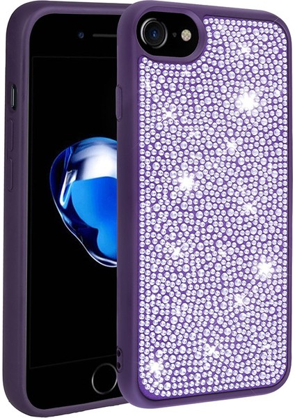 - Apple iPhone 7 - Kılıf Parlak Taşlı Tasarım Ston Kapak - Derin Mor - T26984
