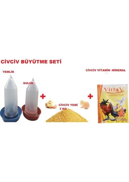 Civciv Büyütme Seti ( Civciv Yemlik+Civciv Suluk+ Civciv Yemi 3 kg + Civciv Vitamin- Mineral )