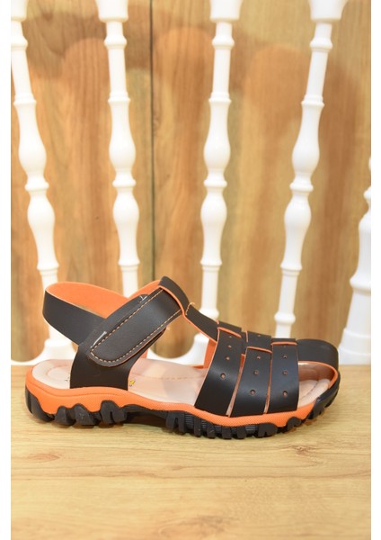 (Arzen) Ortapedi Termo Kaymaz Taban Burnu Kapalı Cırtlı Erkek Çocuk Sandalet Siyah Turkuaz modelleri