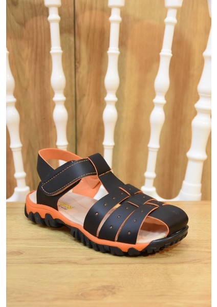 (Arzen) Ortapedi Termo Kaymaz Taban Burnu Kapalı Cırtlı Erkek Çocuk Sandalet Siyah Turkuaz fırsatları