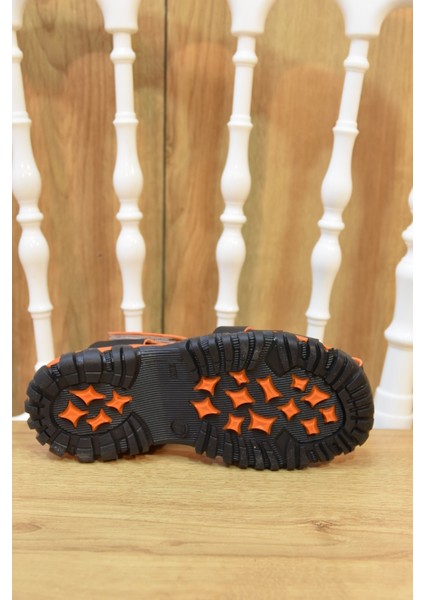 (Arzen) Ortapedi Termo Kaymaz Taban Burnu Kapalı Cırtlı Erkek Çocuk Sandalet Siyah Turkuaz indirimleri